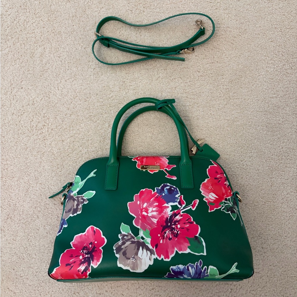 kate spade Green Floral Dome Satchel with Pink & Purple Blooms